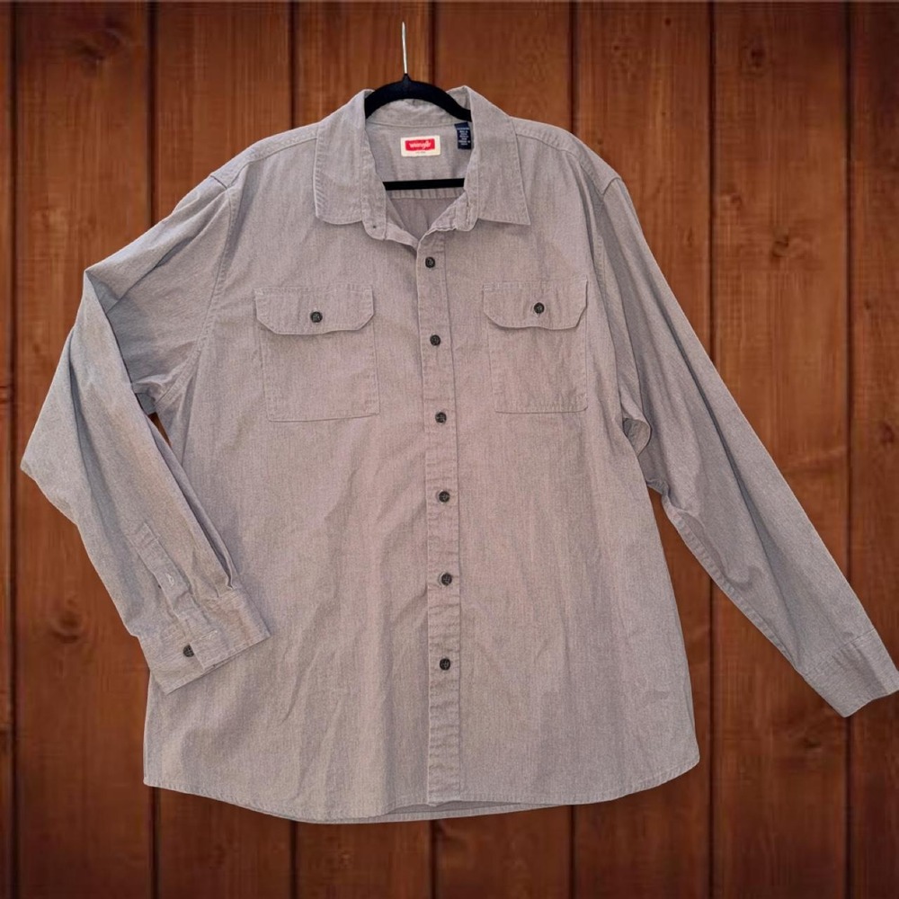 Wrangler Men's 2XL Gray Button Down Work Shirt Long Sleeve Western Casual
